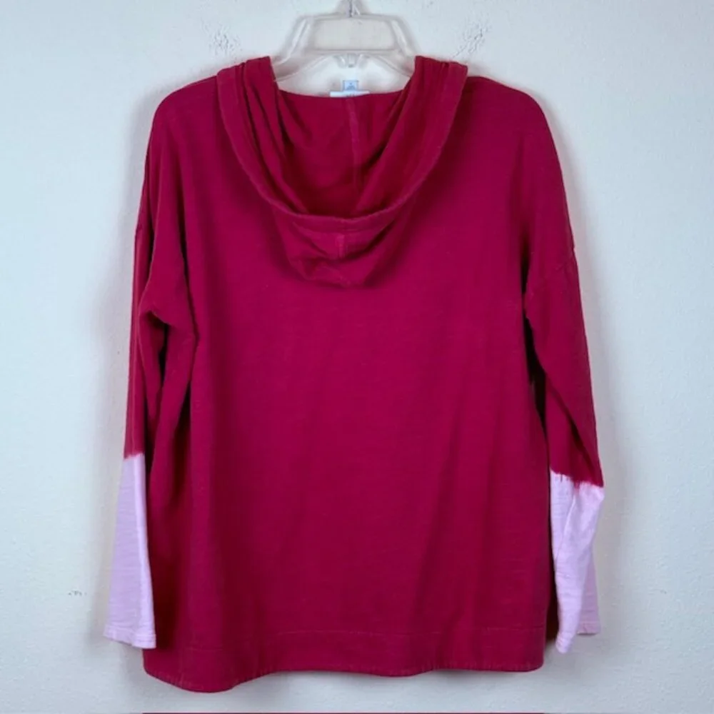 J Jill Hoodie Womens Medium Red Pink Dip Dye Slub Cotton Pullover Top Relaxed